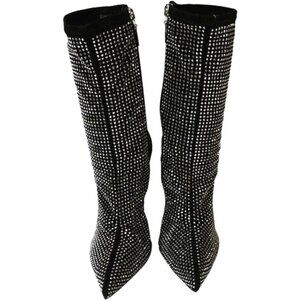 Schutz Black Boots with Silver Stud Accents Stiletto Heels